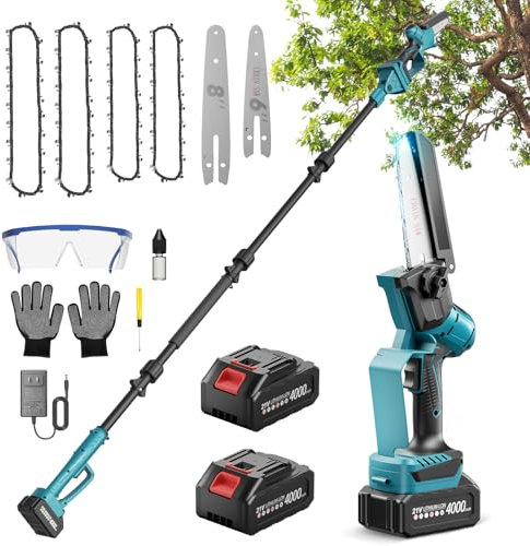 Ovshnrr 2 in 1 Potatore Telescopico, Mini Motosega con 2 Batteries, 6/8 Pollici Sega a Batteria per Potatura, È Possibile Giuntare 4 Lunghezze, Motosega Elettrica per il Taglio del Legno Giardini