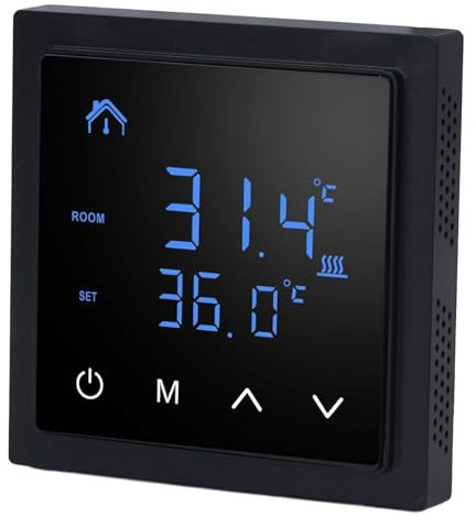 Electrical Floor Heating Thermostat, 16A AC85V -2150V PC Flammes Parts Simple Installation Smart Thermostat Wall for Home Hotel Assembled (Black)