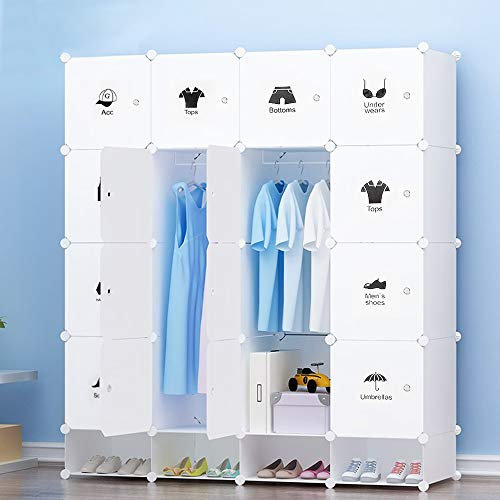 Kedia Kleiderschrank, DIY Regalsystem Kleiderschrank mit Tür Steckregal Kleiderschränke Garderobenschrank Schuhregal Würfel Schrank aus Kunststoff (165 * 147 * 36cm-Weiß)