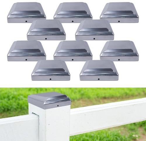 Tapones para postes, 8 x 8 cm, 10 unidades, de acero galvanizado, tapas para postes de vallas, tapas rectangulares, resistentes a la intemperie para postes de madera para jardín (tapas de postes, 80 x