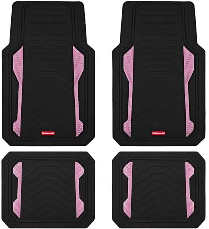 Rubbermaid Tapis de Sol de Voiture Robuste Toutes Saisons avec Inserts en Aluminium Rose Bicolore – Ajustement Universel, Dos antidérapant, adapté à la Plupart des VUS, berlines, camionnettes
