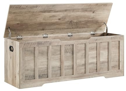 VANKILEY 51.2 Storage Chest Extra Large,Storage Bench with 2 Safety Hinges,Shoe Bench,51.2 * 15.7 * 19.1 inches,Wooden Trunk for Bedroom,livingroom,entryway,Supports 220 lb,Easy Assembly(Greige