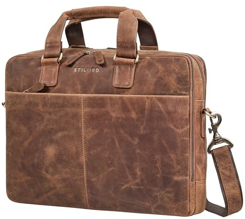 STILORD Sacoche en cuir « Oslo » pour homme – Double compartiment pour ordinateur portable de 15,6, 17, 18 – Porte-documents en cuir véritable – Sacs de travail pour homme avec bandoulière – Sacs