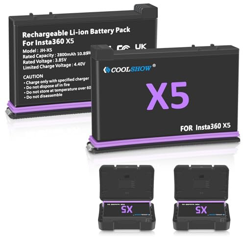 COOLSHOW 360 X5 Akku 2800mAh 2 Stück mit Akku Schutzhülle Kompatibel mit Insta360 X5 Kamera (2 Batterie)