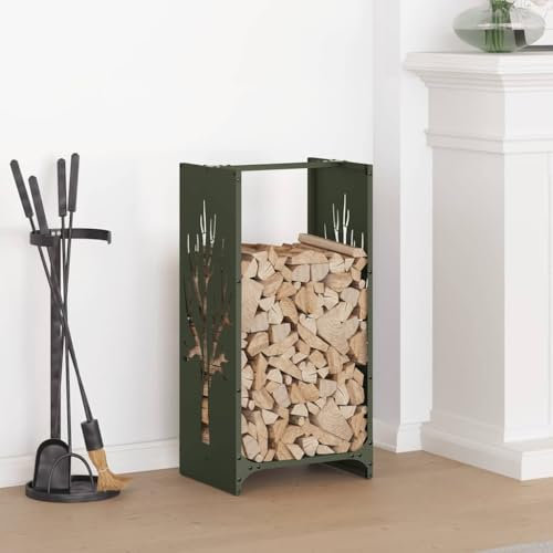 WKIEQACO Home & Garden,Furniture-Firewood Rack Olive Green 40x30x80 cm Cold-rolled steel