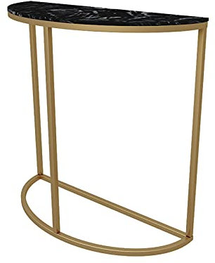 Table de canapé demi-ronde en marbre noir, table d'entrée murale, table console élégante pour salon, 80 x 29 x 80 cm