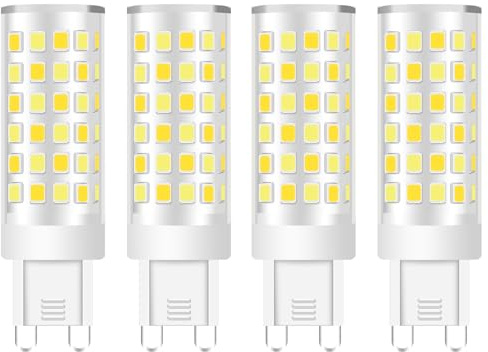 Juanw G9 LED Light Bulb JCD T4 Bi Pin Base No-Dimmable 5W, 50 Watt G9 Halogen Equivalent, AC 200V-240V, No-Flicker, Chandelier Lighting 500LM,85+ CRI (Warm White 3000K, 4 Pack)