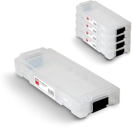 Maletín de surtido TOX L-BOXX Micro en juego, apilable y encajable con el sistema L-BOXX, divisible en 8 compartimentos, almacenamiento para tacos y tornillos, juego de 5 unidades, 094909145