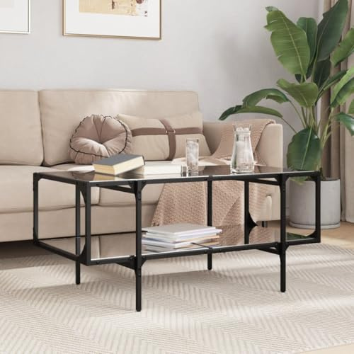 JHQHSM Table basse avec plateau en verre noir 98,5 x 50 x 45 cm - Structure en acier - Table de salon robuste avec matériau en bois - Durable et facile d'entretien - Design moderne pour un style