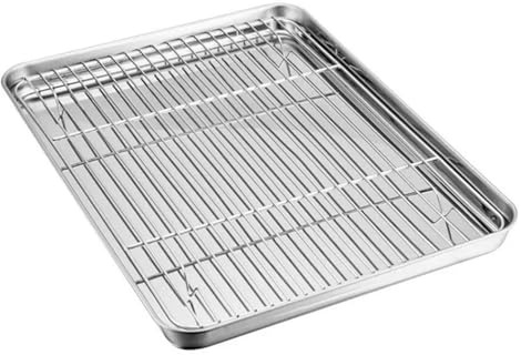 Backblech mit herausnehmbarem Kühlgitter, Edelstahl-Backform, geeignet for Backofen und Grill(XL 40x30CM)