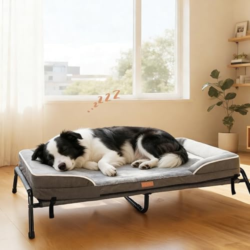 Lekespring Large Raised Dog Bed, 2-in-1 Orthopedic Elevated Pet Sofa Bed | All Season Washable Bed with Steel Frame, Breathable Mesh & Removable Cover, Gray, Suitable for Cats & Indoor Pets