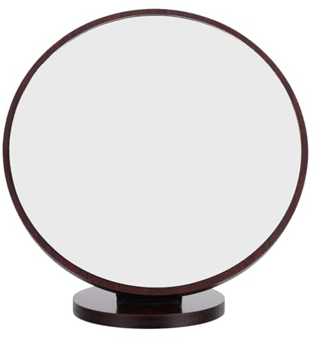 PRETYZOOM Miroir de Maquillage Rond Vintage en Bois Massif Bords Arrondis Lisses, Miroir Décoratif pour Chambre à Coucher et Salle de Bain Style Rétro Élégant