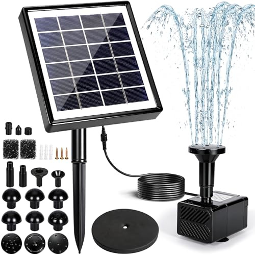 Vautvis Pompe Solaire Bassin, 2W Pompe A Eau Solaire Et 15 Buses, Fontaine Solaire Exterieure De Jardin, Bassin, Fontaine Exterieure De Jardin pour Bain d'oiseaux, Piscine pour Animaux Et Hydroponie