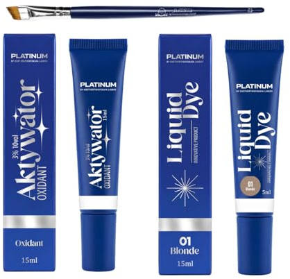 PLATINUM Augenbrauenfarbe 01 Blonde Set – Brow Färbeset mit 3% Entwickler, Pinsel und Mischschale – Eyebrow Dye Kit für langanhaltende Augenbrauenfarbe