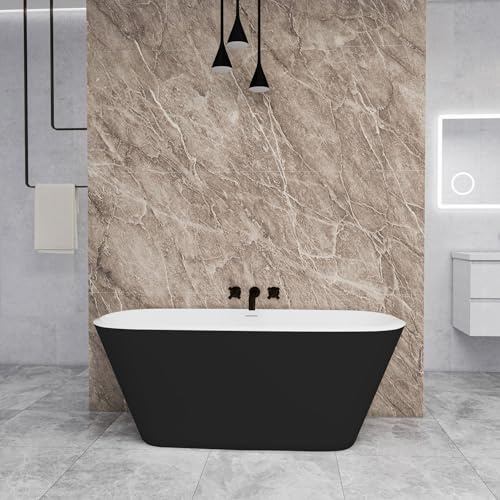 Baignoire îlot design ovale L.160 x l.73 x H.60cm Capacité Maximum de 260 Litres - Noir - En Acrylique - AICA baignoire avec Bonde et trop plein