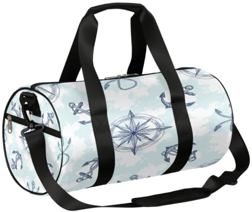 Borsone da viaggio Weekender per la notte da palestra per donne e uomini | Borsa sportiva leggera da ballo, tasca con cerniera, per adolescenti, dimensioni da portare con sé, con ancora e bussola