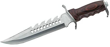 Herbertz Gürtelmesser, Stahl AISI 420, rostfreie Beschläge, Pakkaholz-Griff, Lederscheide, robustes Outdoor-Messer & Jagdmesser, Survivalmesser mit feststehender Klinge, braun