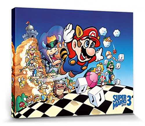 1art1 Super Mario Poster Bros. 3, Prinzessin Peach, Luigi Bilder Leinwand-Bild Auf Keilrahmen | XXL-Wandbild Poster Kunstdruck Als Leinwandbild 50x40 cm