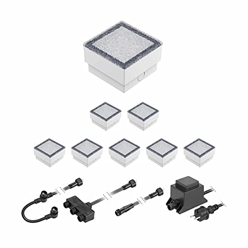 ledscom.de LED Pflaster-Stein Gorgon Boden-Einbauleuchte für außen, 10x10cm, 12V, warm-weiß 8er Set