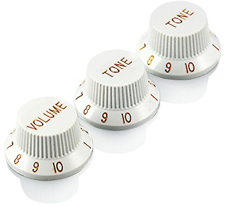 VANSON Volume & Tone Control White Knob SET (1 Volume x 2 Tone) for Stratocaster Type Electric Guitars, 6mm (White)