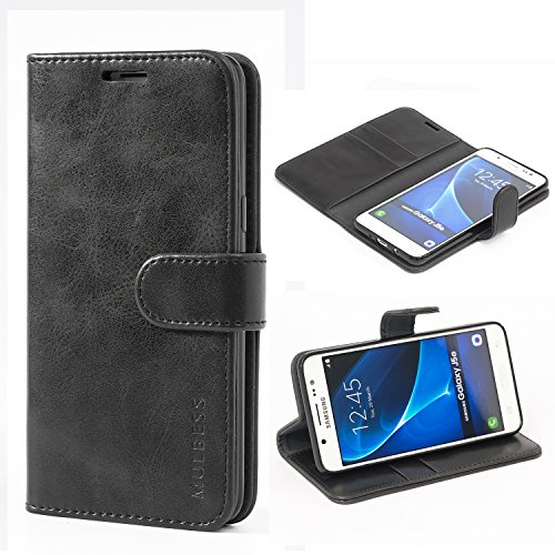 Mulbess Handyhülle für Samsung Galaxy J5 2016 - Vintage Flip Leder Schutzhülle für J5 Duos 2016 Case, Schwarz