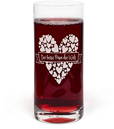 printplanet® Glas mit Namen Der Beste Papa der Welt graviert - Leonardo® Trinkglas mit Gravur - Design Herzbanderole