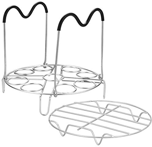 Steamer Rack Trivet Accessory Set, Include 9-Holes Egg Cooking Rack with Heat Resistant Silicon Handles & Compatible for 6, 8 Quart Pressure Cooker Trivet, 304 Stainless Steel Instant Pot Accessories