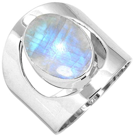Jeweloporium 925 Silber Ringe für Frauen Größe 58(18.5) Weiß Natürlich Mondstein mit Stein Kostüm Silber Ringe Weihnachten - Geschenk Jahrgang Schmuck