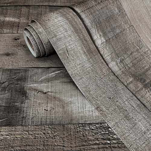 Livebor Gray Shiplap Peel and Stick Wallpaper Wood Contact Paper 17.7”x 120” Distressed Wood Wallpaper Peel and Stick Wooden Wall Gray Contact Paper Rustic Shiplap Plank for Walls and Countertops