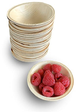 Raj Disposable Palm Leaf Bowls (25 Count, 4 Bowls) Strong Bowls Like Bamboo Party Bowls - Decorative Compostable Tableware for Lunch, Dinner, Birthday, Camping, Outdoor, Picnic, Parties