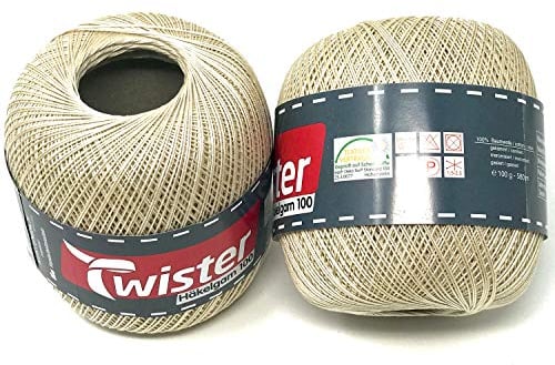 Twister Häkelgarn Handstrickgarn Baumwollgarn 2x100g (beige)