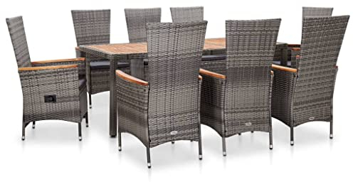 vidaXL Gartenmöbel 9-TLG. mit Auflagen Gartengarnitur Sitzgruppe Gartenset Sitzgarnitur Gartentisch Esstisch Tisch Stühle Poly Rattan Grau