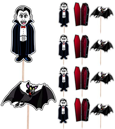 AK Giftshop Vampire Bats Halloween Party Food Cake Cupcakes Picks Sticks Decorations Toppers Stand Up Food Flags (pack of 14)