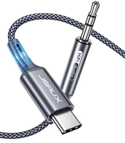 JSAUX USB C a Aux Cable 1M, USB Tipo C a 3.5mm Jack Audio Cable, Durable USB C Aux Cable para iPhone 15 Pro MAX, iPad Pro, Samsung Galaxy S24/S23/S22 Ultra, Huawei P40-gris