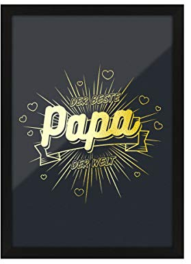 Kunstdruck Poster mit Heißfolienprägung in Gold DIN A4 (210x297mm) inkl. Bilderrahmen - der Beste Papa der Welt