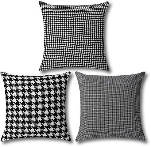 Artscope 3er Set Hahnentrittmuster Kissenbezugen, Klassischer Schwarz-Weiß-Gitter Kissenhüllen Kissen Fall für Sofa Auto Schlafzimmer 45x45cm