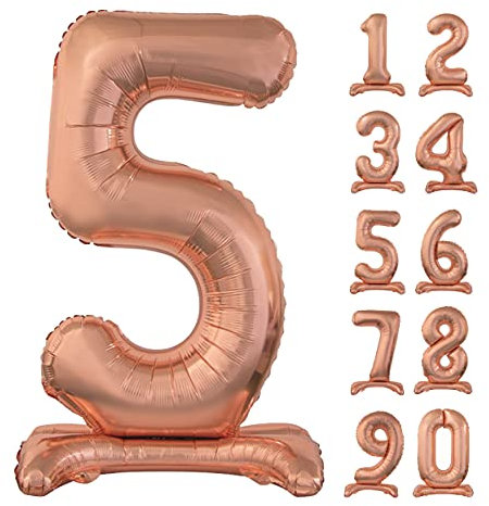 GoDan Beauty&Charm Riesige Luftballons Zahlen 0-9 zum Aufstellen auf dem Tisch 74 cm Folienballon Geburtstagsluftballons Zimmer und Raumdekoration beim Geburtstag Jubiläum Jahrestag (Zahl 5 Rosegold)