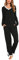 Lovasy Ensemble de Pyjama Femme Cotton Sexy Hiver Grande Taille Ensembles Manche Longue Col en V 2 Pièces Sensuel Dentelle pour Automne Noël,Noir,M