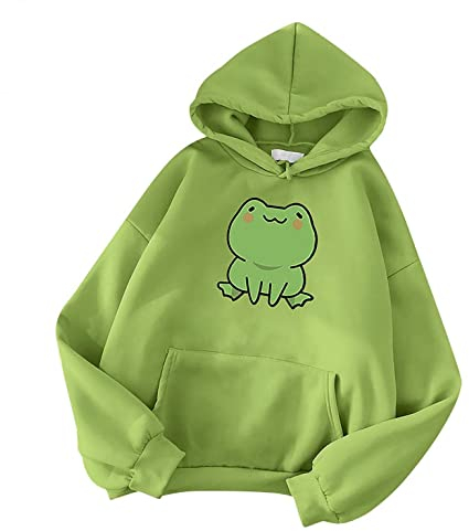 Damen Kawaii Hoodie Kapuzenpullover Herbst Winter Warm Frosch Pulli Outwear Langarm Sweatshirt MäDchen Pullover Bluse Tops Hoodie Japanischen Stil Kawaii Karikatur Kapuzenpullover