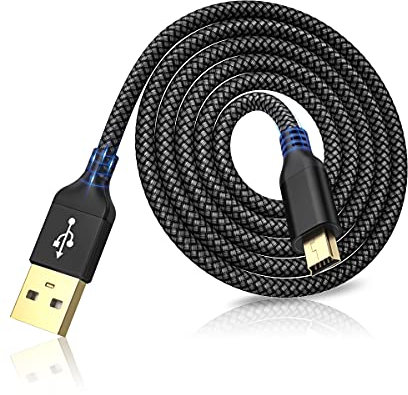 AkoaDa Câble mini USB 2.0 tressé vers mini B compatible avec manette PS3, GPS Garmin, Blue Yeti, Hero 3/4, Dash Cam, Nikon, Canon, etc. Noir 2 m