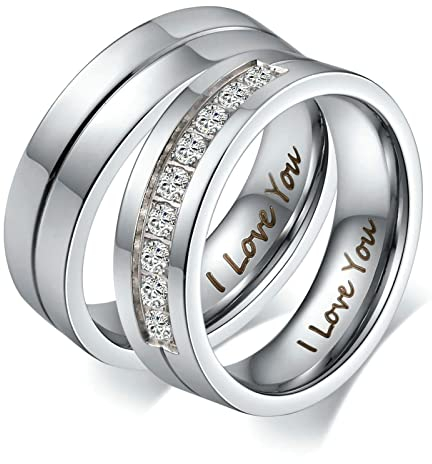 Bishilin Personalisierte Ringe für Paare, Edelstahl Ringe Set 6MM mit Gravur I Love You Trauringe Partnerringe Nickelfrei Damen Gr.57 (18.1) & Herren Gr.60 (19.1)