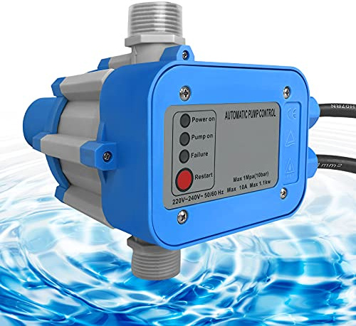NAIZY Bomba de control de presión, máx. 10 bar, control automático de presión, con cable y enchufe, IP65 para instalaciones de agua domésticas, bombas de pozos profundos, riego de jardín (tipo A)