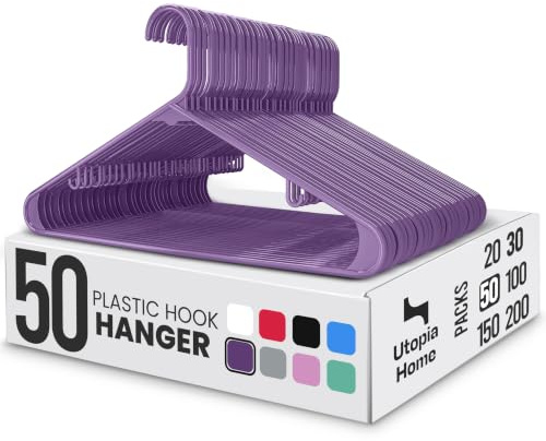 Utopia Home Kunststoff-Kleiderbügel, 50 Stück, Kleiderbügel mit Haken, langlebig und platzsparend, strapazierfähig, violett, Rock-Kleiderbügel