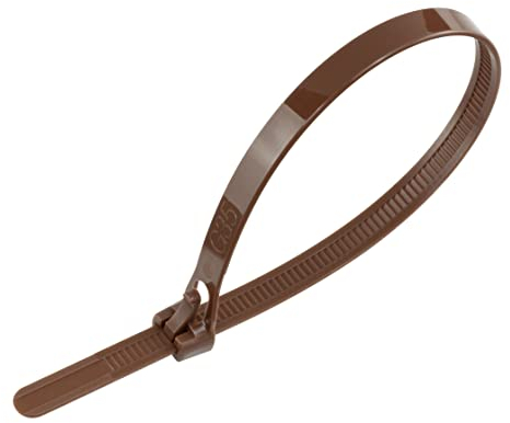 Gocableties 100 Stück 250 mm x 7,6 mm wiederverwendbare Kabelbinder, strapazierfähig, braun, lösbare Kabelbinder, 25,4 cm, starke Nylon-Kabelbinder