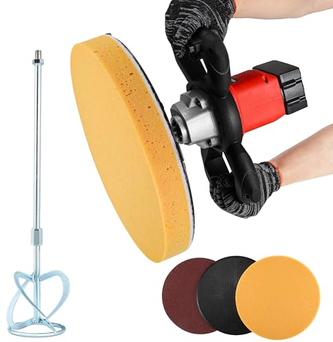 NEWTRY Levigatrice senza fili per malta da muratore, Cazzuola lisciante per intonaco portatile per rifiniture murali, betoniera multifunzione, con dischi di ricambio in carta vetrata spugnosa 220V CE