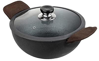 Cast Iron Kadai / Kadhai with Glass Lid of 24 cm Cooking and Deep Frying, Loha Kadai Cooking and Deep Frying, Loha Kadai 3.3 LTR