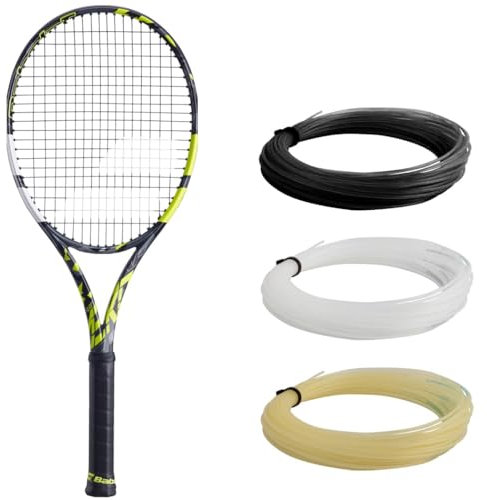 Babolat Pure Aero 98 Tennisschläger (11,4 cm Griff), besaitet mit 16 g weißem Syn Gut bei mittlerer Spannung