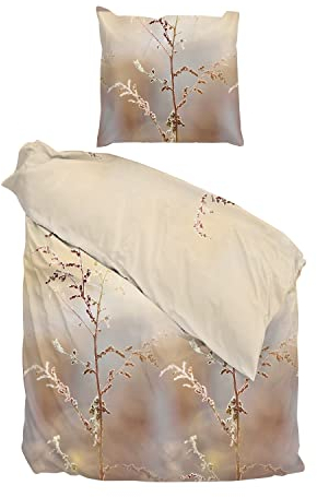 Home4You Satin-Bettwäsche - Braun - Beige - Baumwolle - 135 x 200 cm - mit Reißverschluss