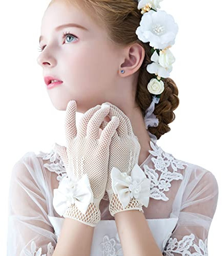 Schmoopy Weiße Handschuhe für Mädchen für Teeparty, Erstkommunion, Prinzessin 3-12 Jahre, Lace