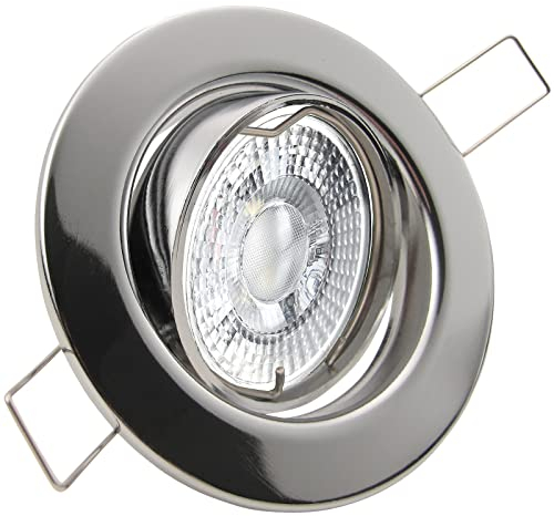 trendlights24 Decora LED Einbaustrahler 230V Chrom rund, 1er Set Spots 4W GU10 Warmweiß, Decken Einbauleuchte 68 mm, Einbauspots schwenkbar